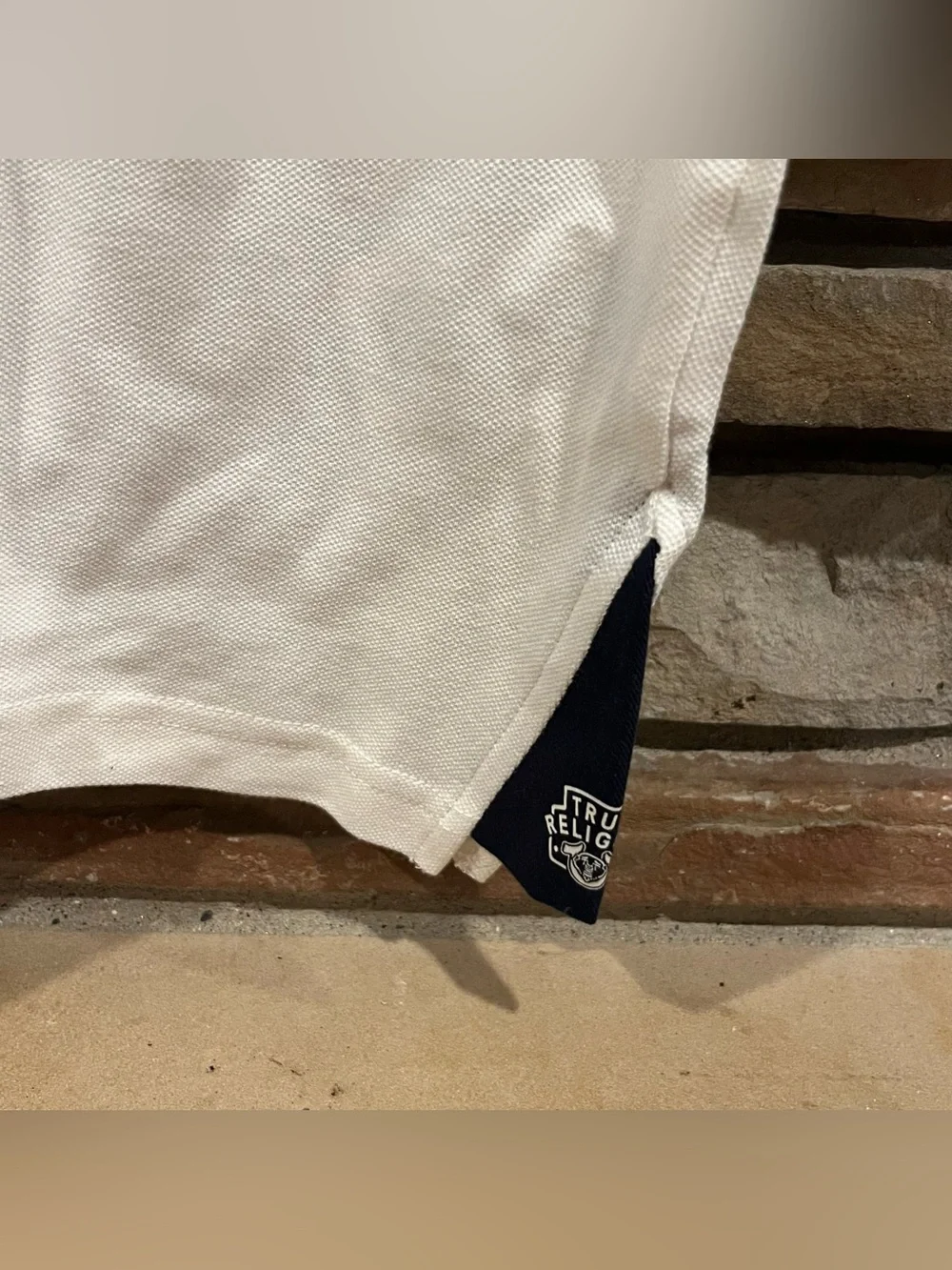 True Religion 100% Cotton White Gusset Polo with Navy Trim